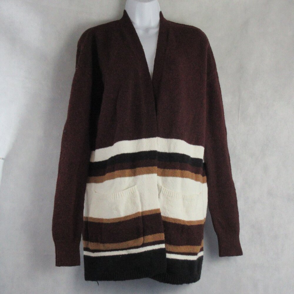Style & Co. Women's Open Front Cardigan Sweater, Plum Combo Colorblock, Small